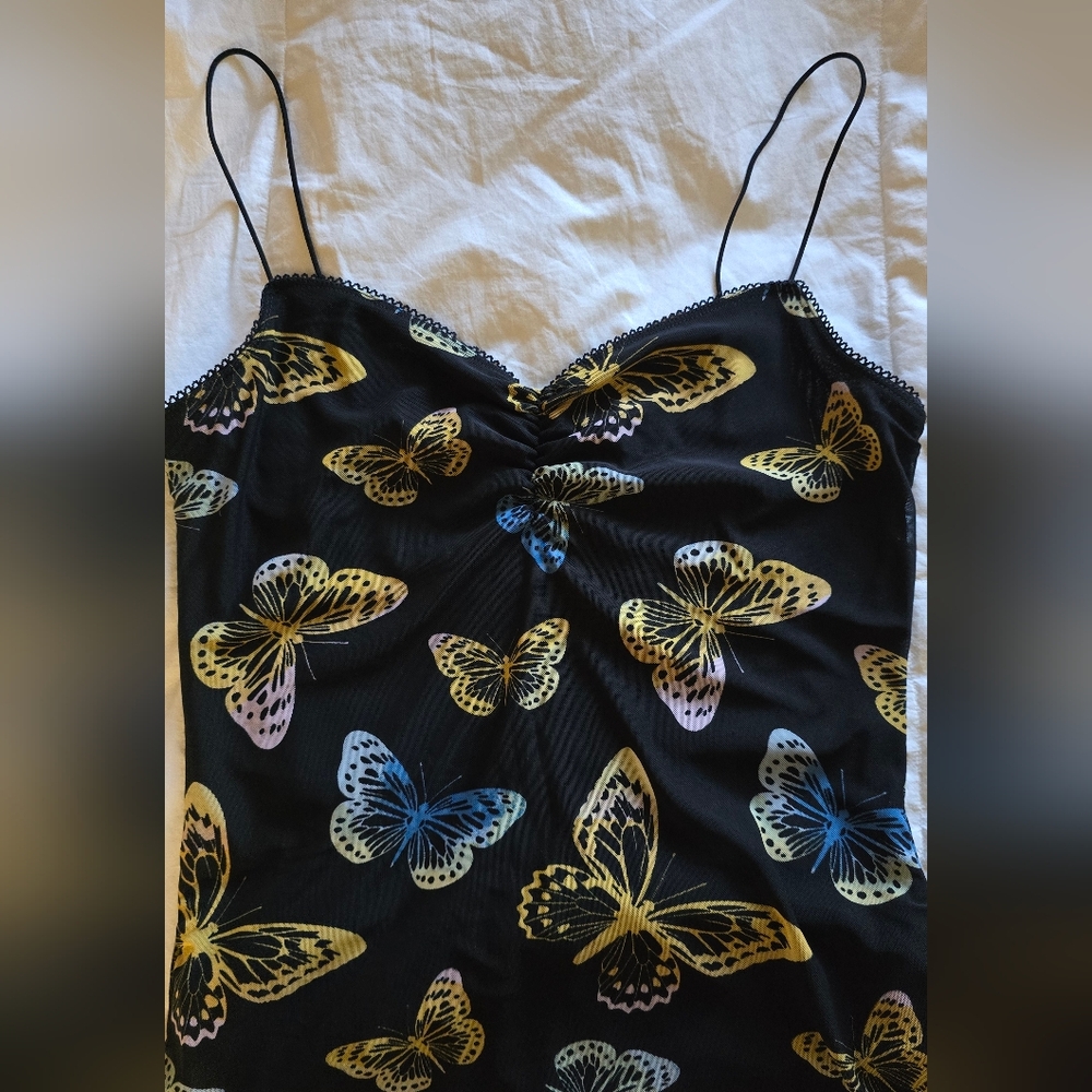 Forever 21 Black Butterfly Print Mini Slip Dress